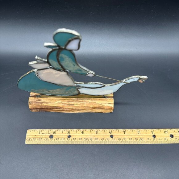 Vintage Stained Glass Goose Maiden Girl Wooden Display Cottagecore Country - Picture 12 of 12